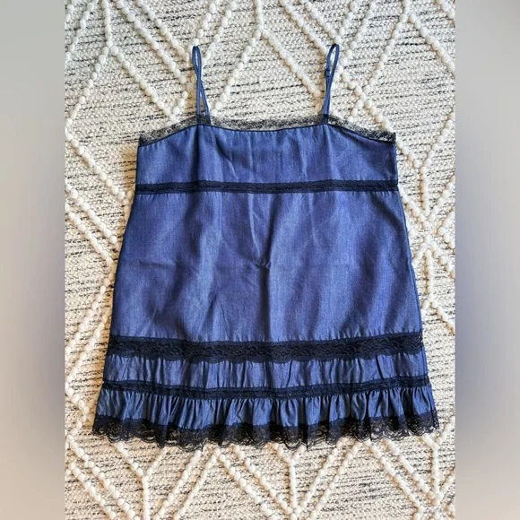 Revolve Gold Hawk Spring BoHo Navy Lace Trim Camisole Small Cotton Blend NWOT - Picture 2 of 4